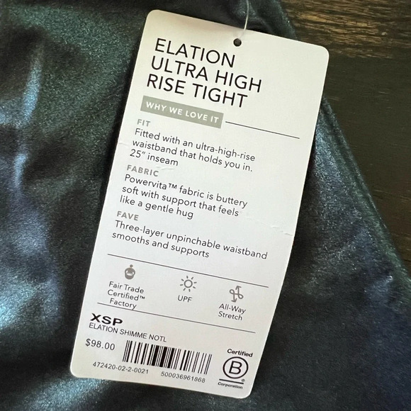NWT Athleta Women’s Elation Ultra High Rise Tight Shimmer Green Legging 25” 💚 - Picture 3 of 3